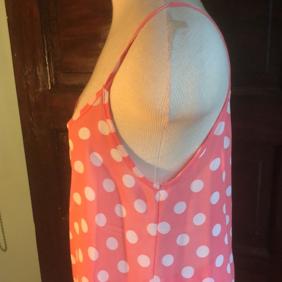 B Jewel spaghetti strap pink&white polka dot sheer top/medium faux button front - Picture 7 of 12